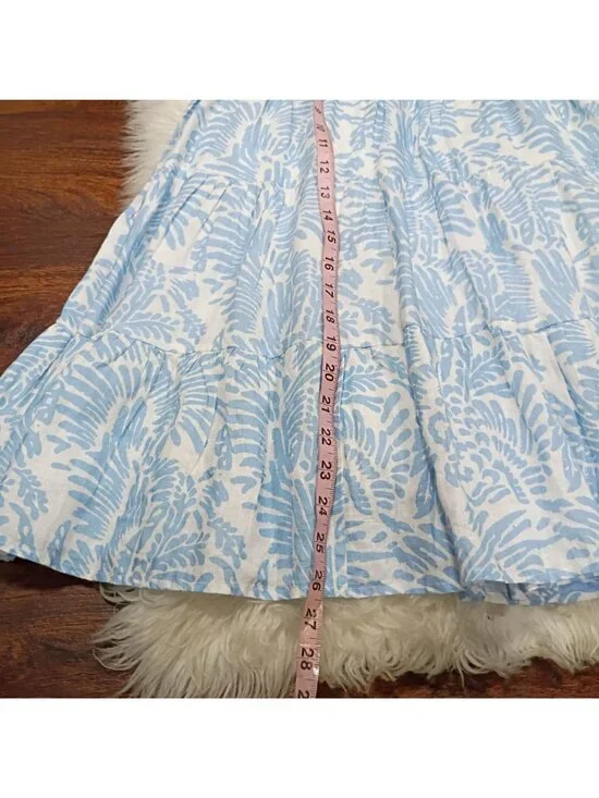 Roller Rabbit Mini Dress Women's Blue White Floral Print Linen Ruffle Sleeve - Picture 7 of 10